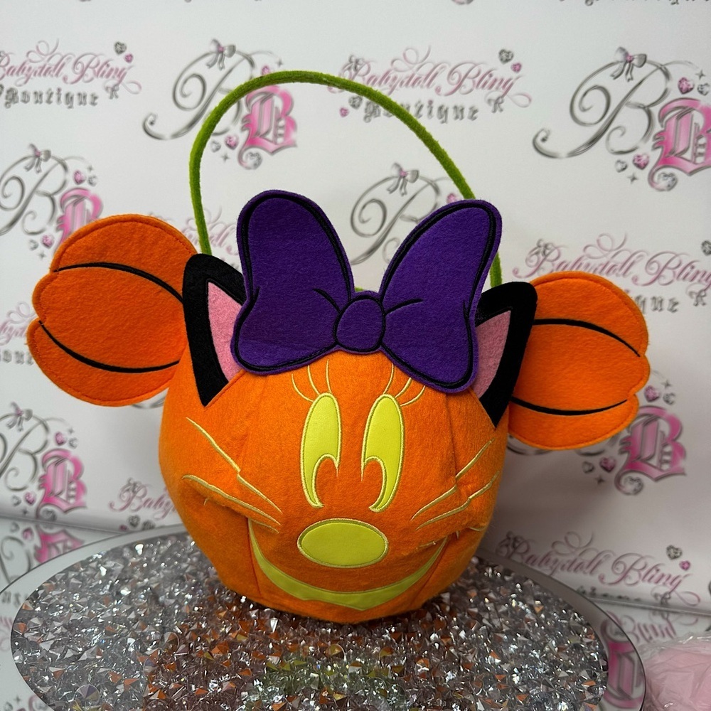 Disney bucket Halloween pumpkin kitty cat Minnie Mouse trick or treat handle